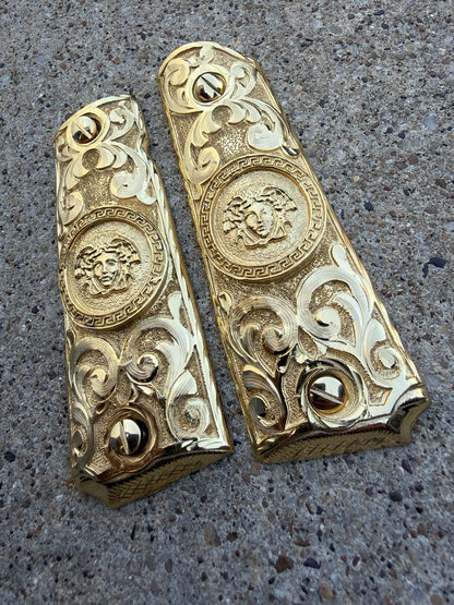 1911 45 38 Super Full Size Versace Gold Gun Pistol Grip Cachas & 24K Screws