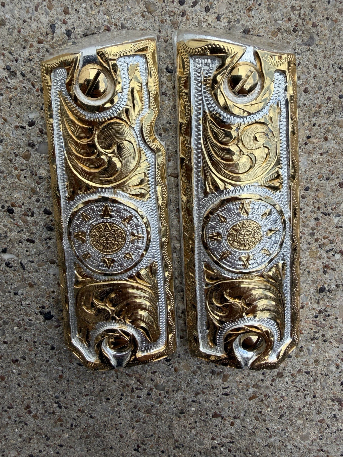 1911 45 38 Super Full Size Aztec Gold Gun Pistol Grip Cachas & 24K Screws