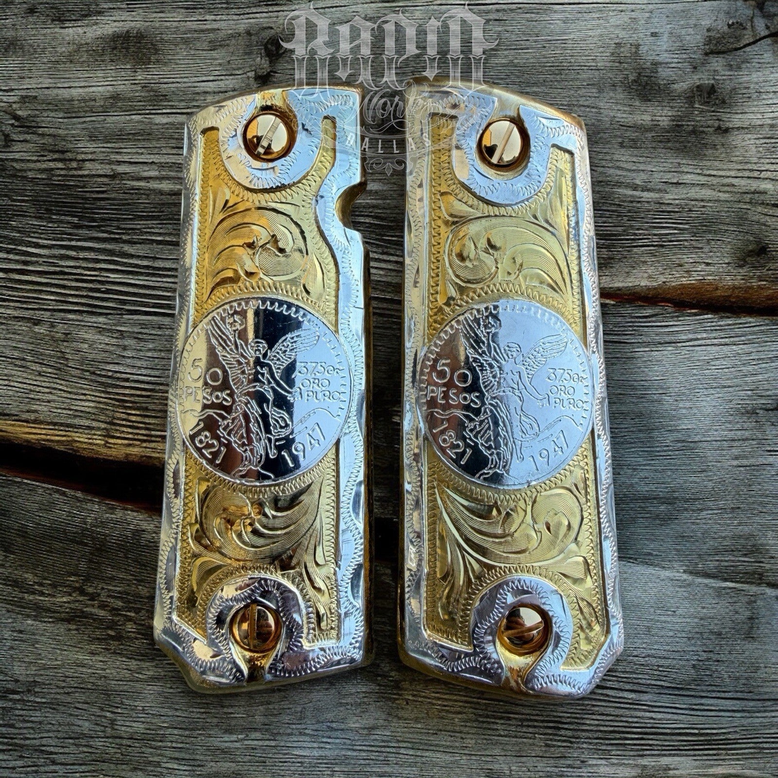 1911 45 38 Super Full Size Centenario Gold Gun Pistol Grip Cachas & 24K Screws