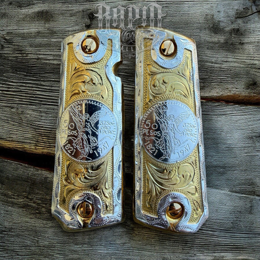 1911 45 38 Super Full Size Centenario Gold Gun Pistol Grip Cachas & 24K Screws