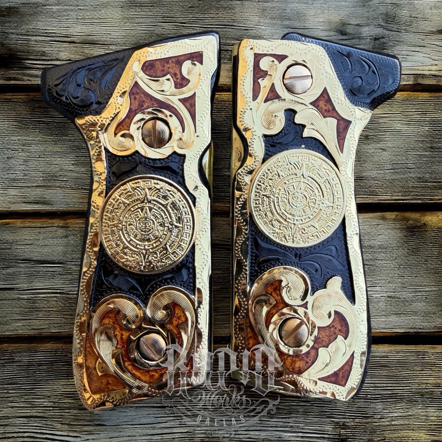 Beretta 92FS Cachas AztecaGold Plated Pistol Custom Grips & Gold Screws