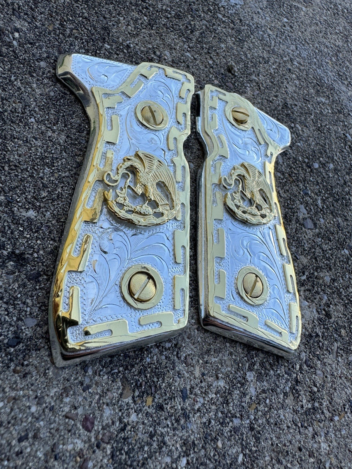Beretta 92FS Cachas Mexican Eagle Gold Plated Pistol Custom Grips & Gold Screws