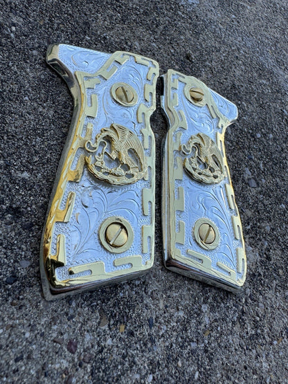Beretta 92FS Cachas Mexican Eagle Gold Plated Pistol Custom Grips & Gold Screws