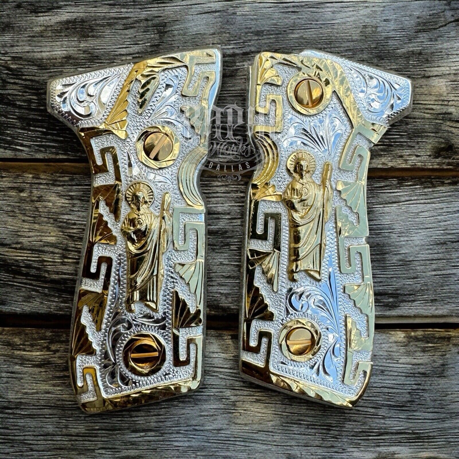 Beretta 92FS Cachas San Judas Gold Plated Pistol Custom Grips & Gold Screws