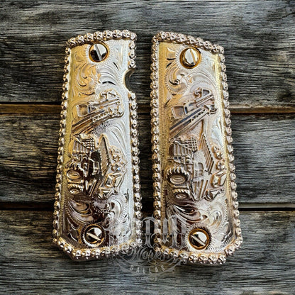 1911 45 38 Super Full Size Gold Gun Pistol Grip Cachas Chapeado & 24K Screws