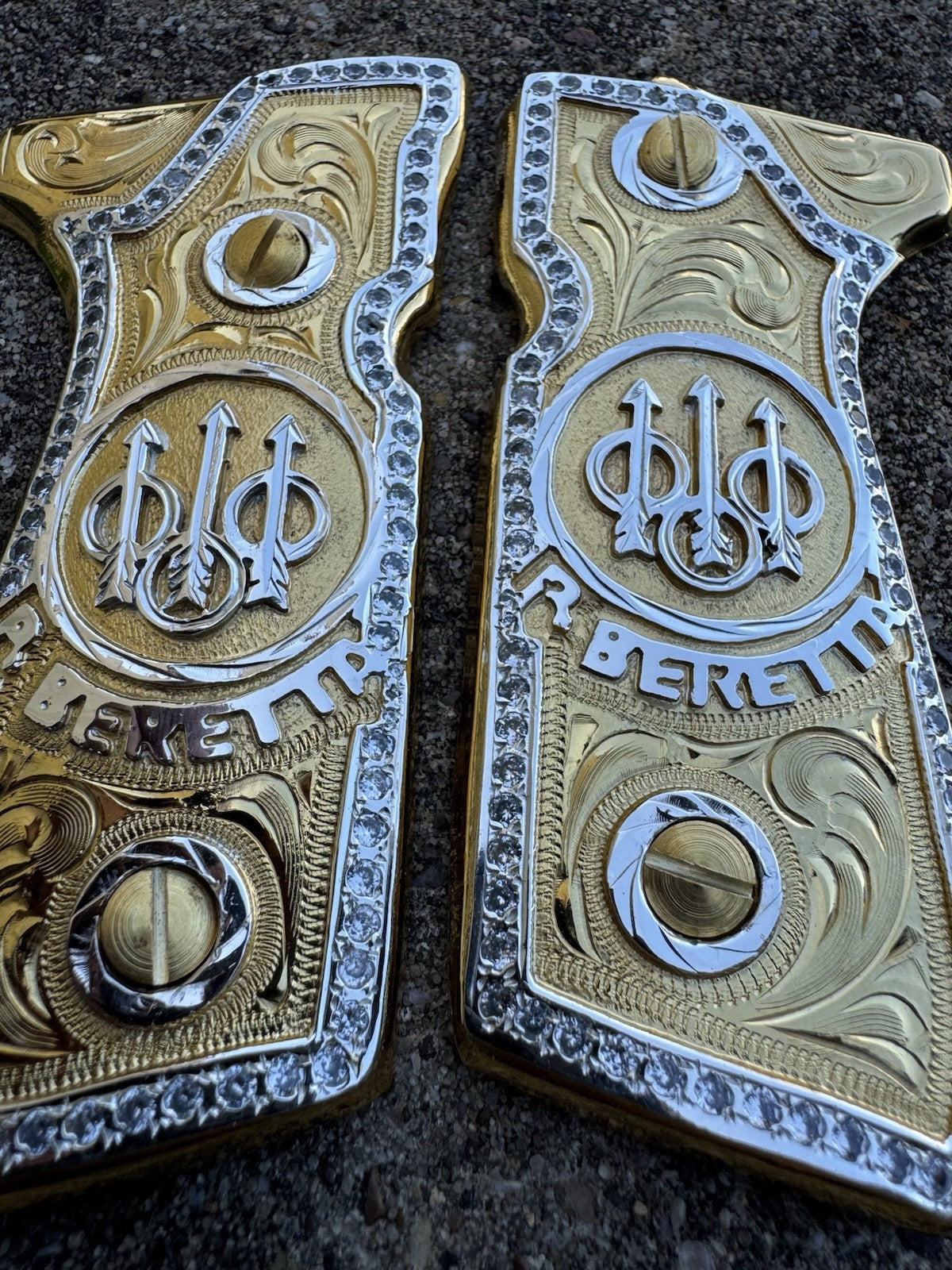 Beretta 92FS Zirconia Cachas Gold Plated Pistol Custom Grips & Screws