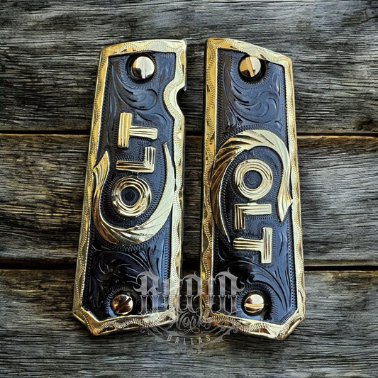1911 45 38 Super Colt Full Size Gold Gun Pistol Grip Cachas & 24K Screws