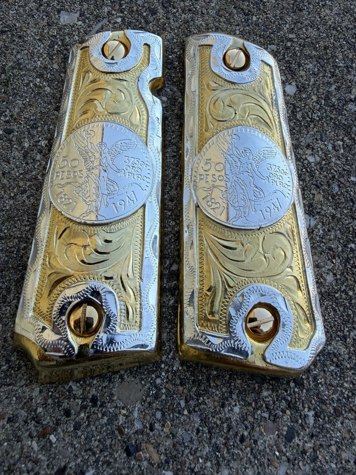 1911 45 38 Super Full Size Centenario Gold Gun Pistol Grip Cachas & 24K Screws