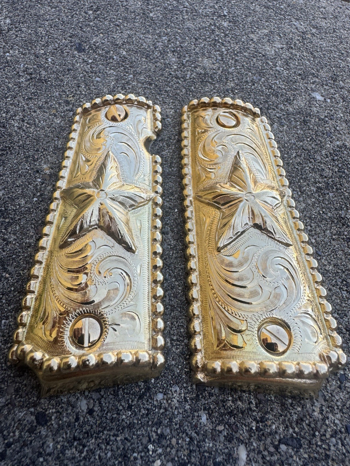 1911 45 38 Super Full Size Gold Gun Pistol Grip Cachas Chapeado & 24K Screws