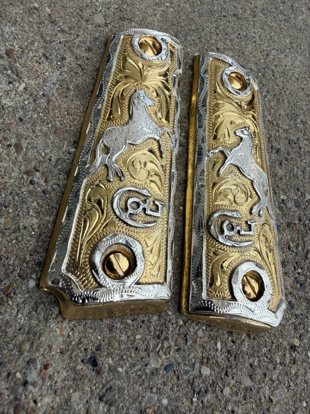 1911 45 38 Super Full Size Horse Gold Gun Pistol Grip Cachas & 24K Screws