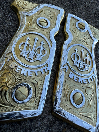 Beretta 92FS Cachas Gold Plated Pistol Custom Grips & Gold Screws