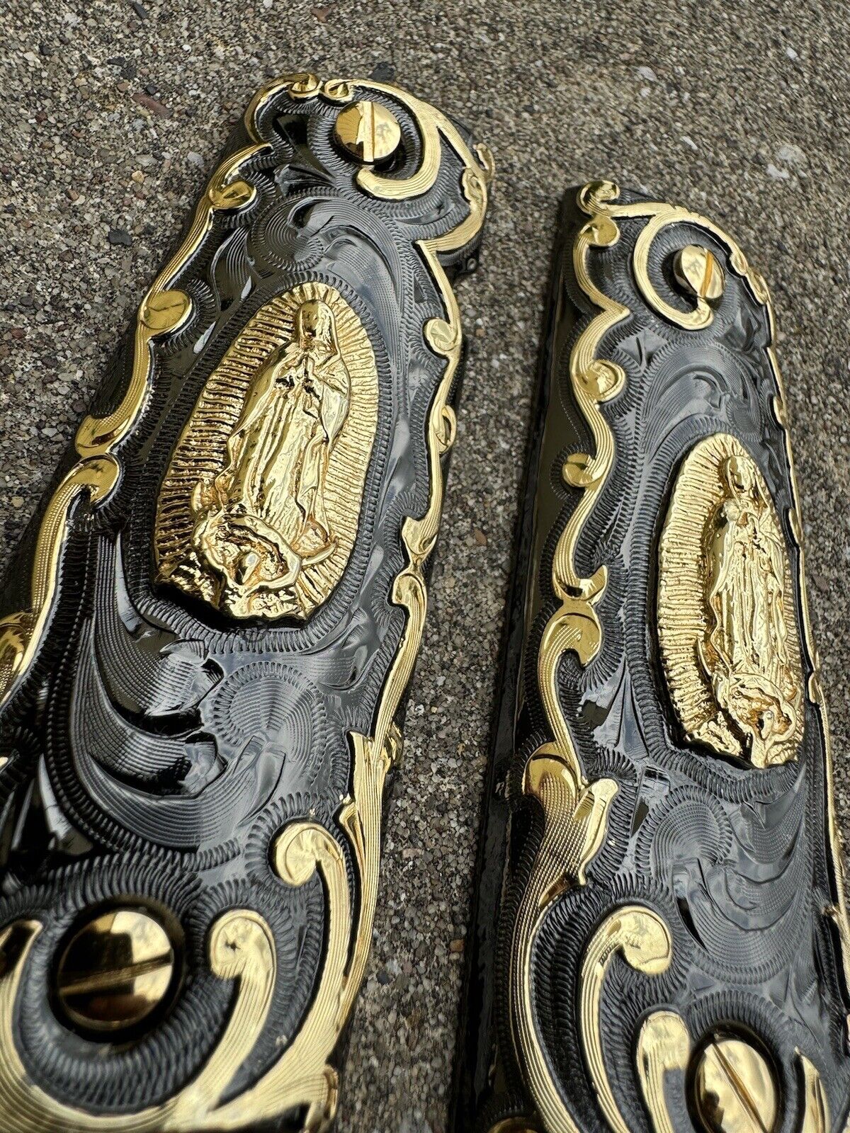 1911 45 38 Super Full Size Virgen De Guadalupe Gold Gun Grip Cachas & 24K Screws