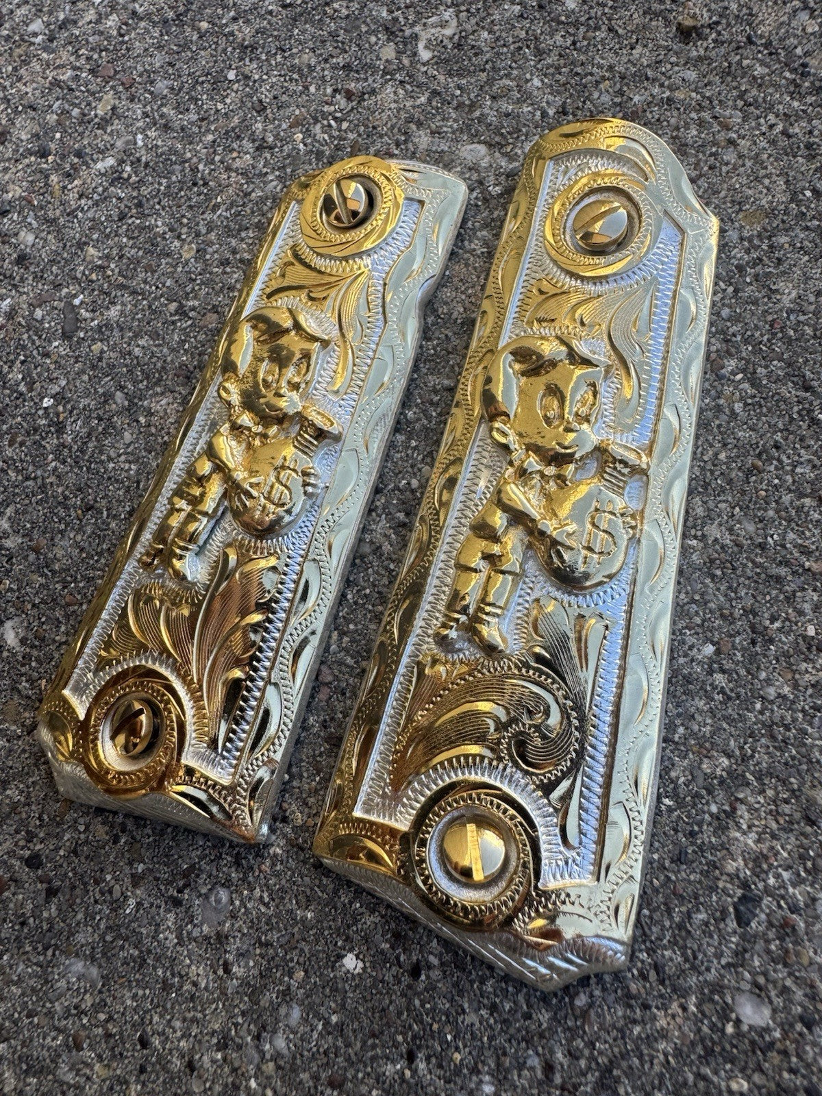 1911 45 38 Super Full Size Richie Rich Gold Gun Pistol Grip Cachas & 24K Screws