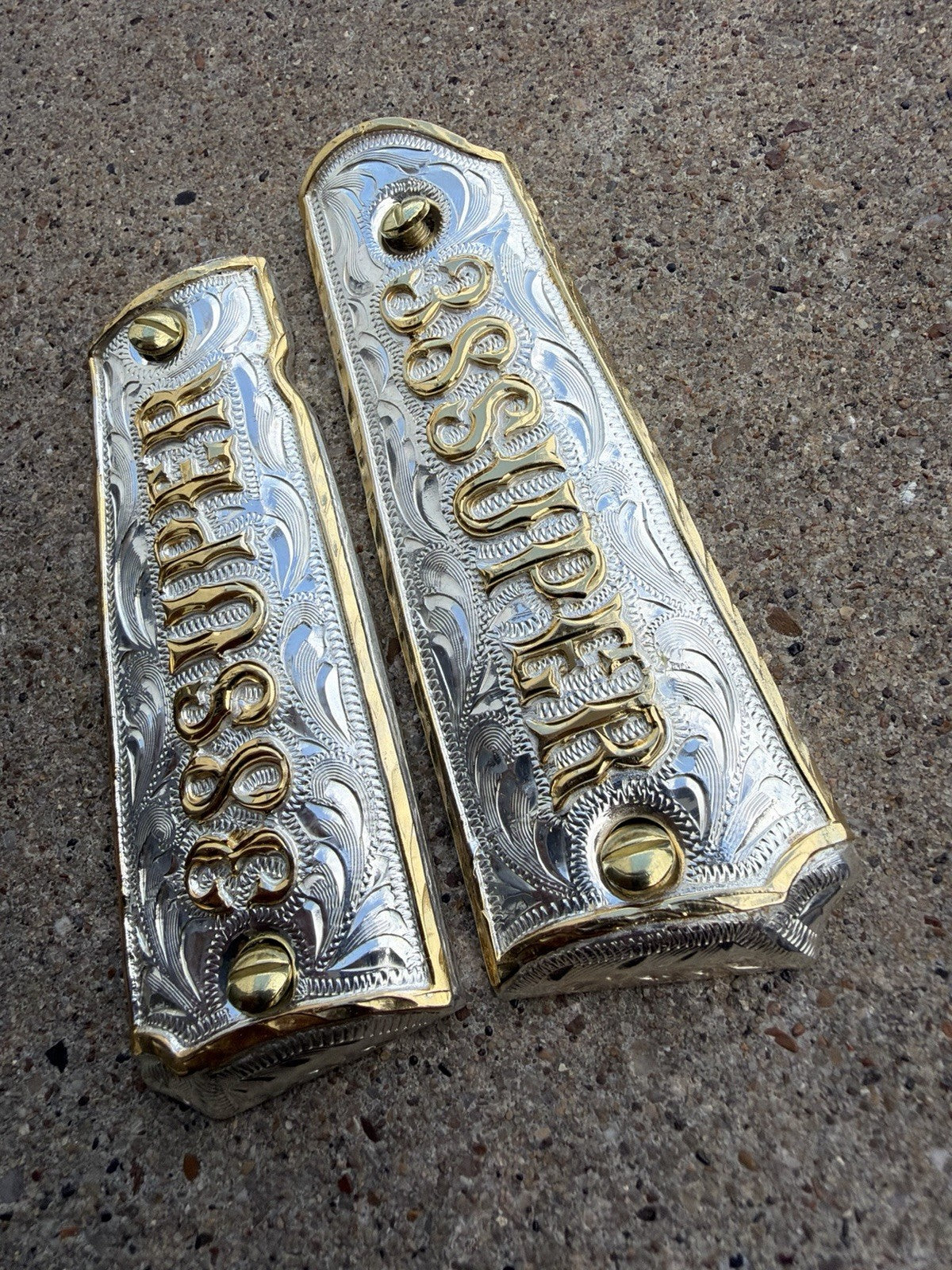 1911 45 38 Super Full Size Gold Gun Pistol Grip Cachas Chapeado & 24K Screws