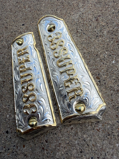 1911 45 38 Super Full Size Gold Gun Pistol Grip Cachas Chapeado & 24K Screws