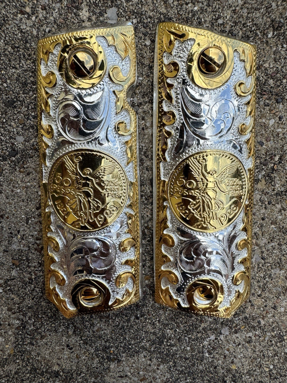 1911 45 38 Super Full Size Centenario Gold Gun Pistol Grip Cachas & 24K Screws