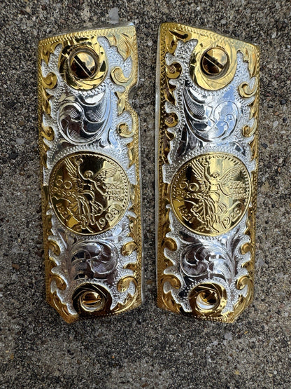 1911 45 38 Super Full Size Centenario Gold Gun Pistol Grip Cachas & 24K Screws
