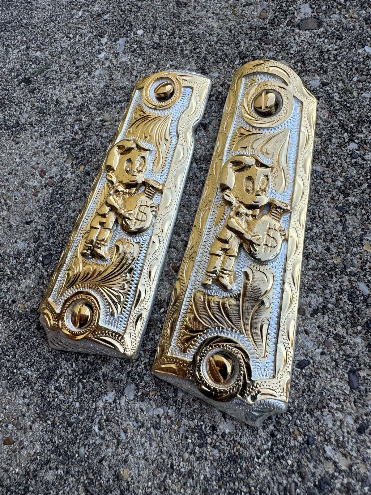 1911 45 38 Super Full Size Richie Rich Gold Gun Pistol Grip Cachas & 24K Screws