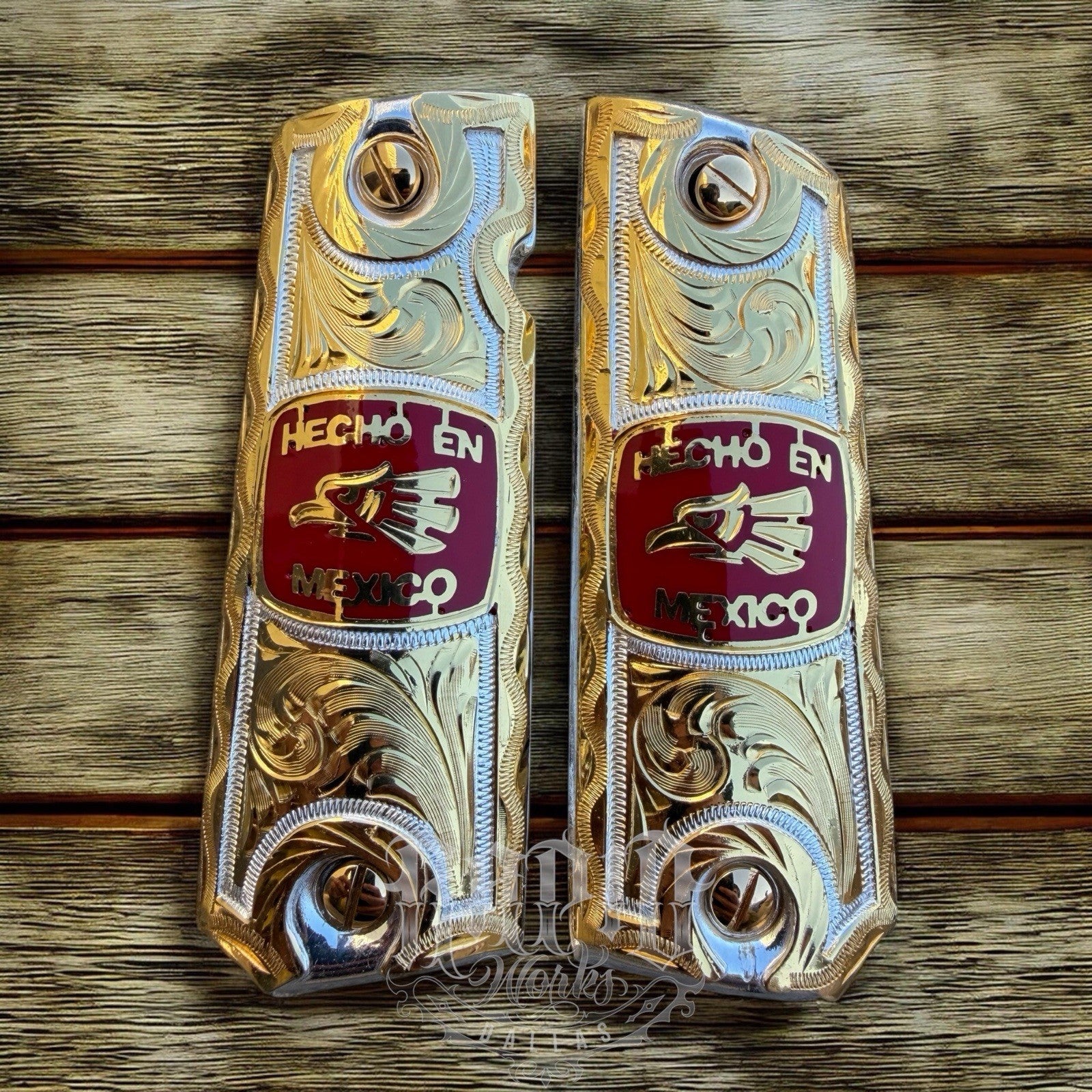 1911 45 38 Super Full Size Hecho En Mexico Gold Gun Pistol Grip Cachas & Screws