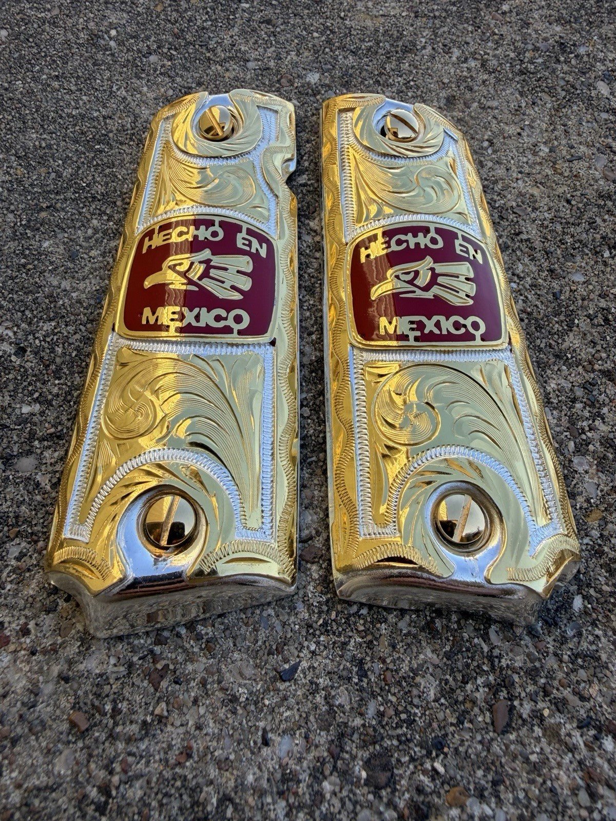 1911 45 38 Super Full Size Hecho En Mexico Gold Gun Pistol Grip Cachas & Screws