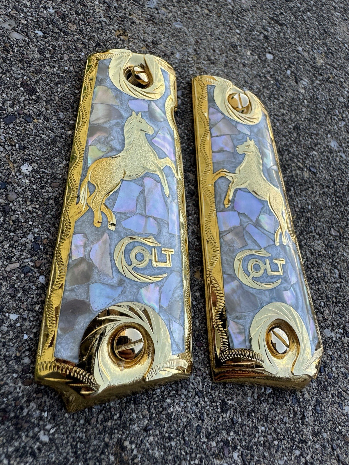 1911 45 38 Super Full Size Colt Horse Gold Gun Pistol Grip Cachas & 24K Screws