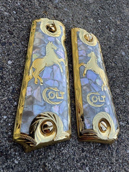 1911 45 38 Super Full Size Colt Horse Gold Gun Pistol Grip Cachas & 24K Screws