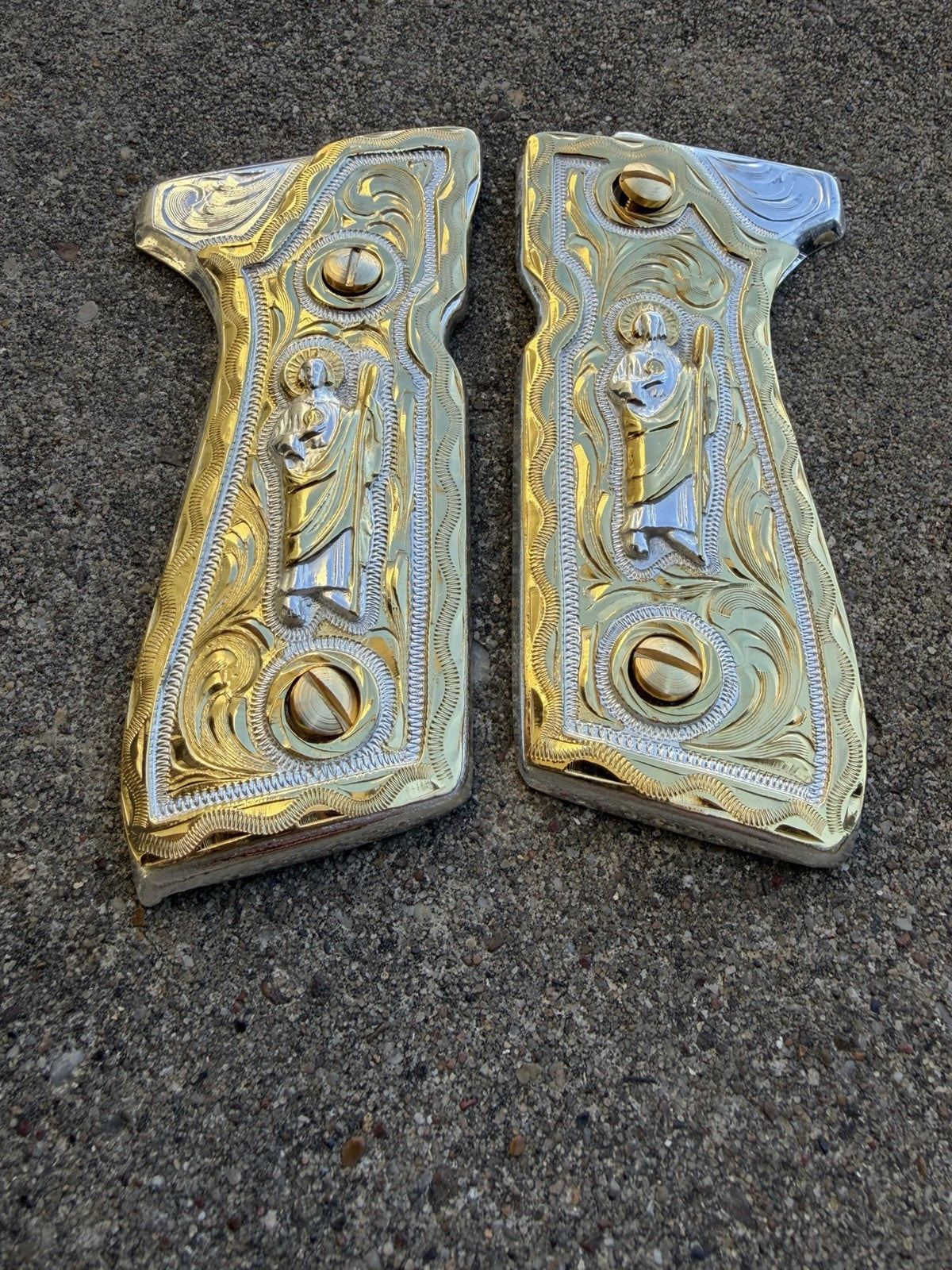 Beretta 92FS Cachas San Judas Gold Plated Pistol Custom Grips & Gold Screws