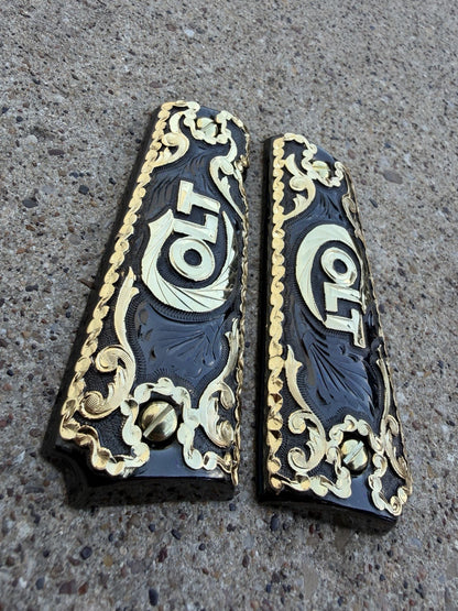 1911 45 38 Super Full Size COLT Gold Gun Pistol Grip Cachas Chapeado & 24K Screw