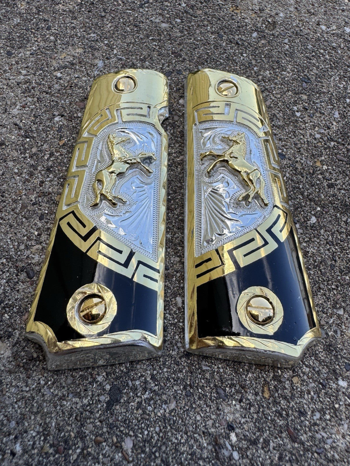 1911 45 38 Super Full Size Colt Horse Gold Gun Pistol Grip Cachas & 24K Screws