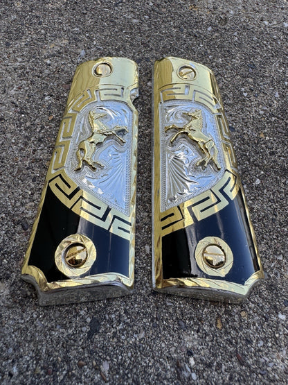 1911 45 38 Super Full Size Colt Horse Gold Gun Pistol Grip Cachas & 24K Screws