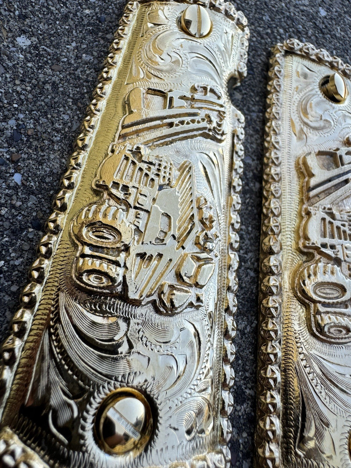 1911 45 38 Super Full Size Gold Gun Pistol Grip Cachas Chapeado & 24K Screws