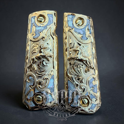1911 45 38 Super Full Size Horse Gold Gun Pistol Grip Cachas & 24K Screws