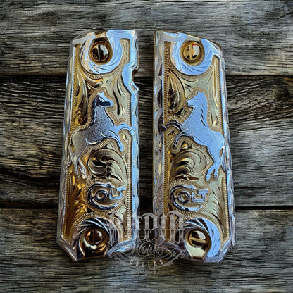 1911 45 38 Super Full Size Horse Gold Gun Pistol Grip Cachas & 24K Screws