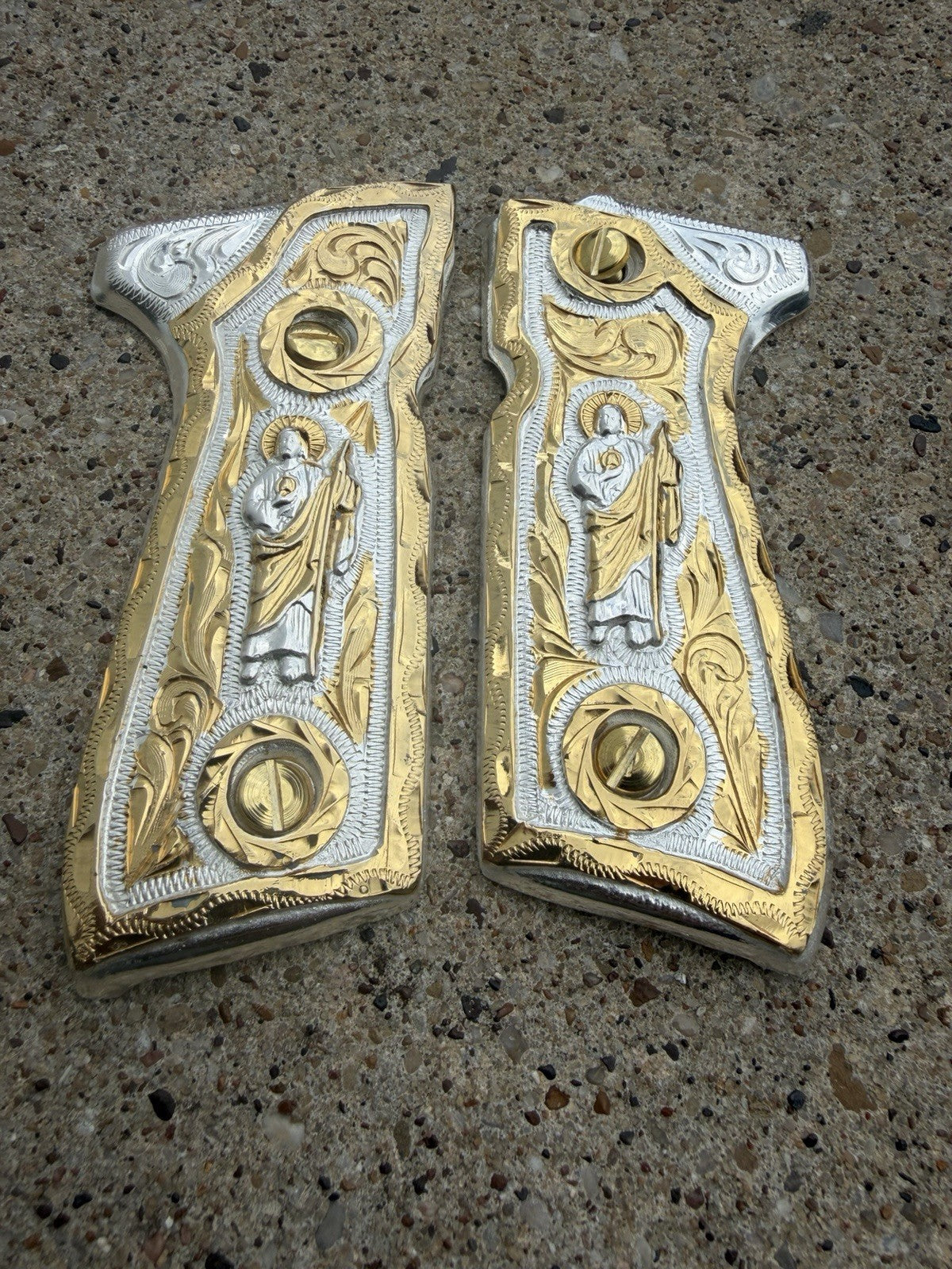 Beretta 92FS Cachas San Judas Gold Plated Pistol Custom Grips & Gold Screws