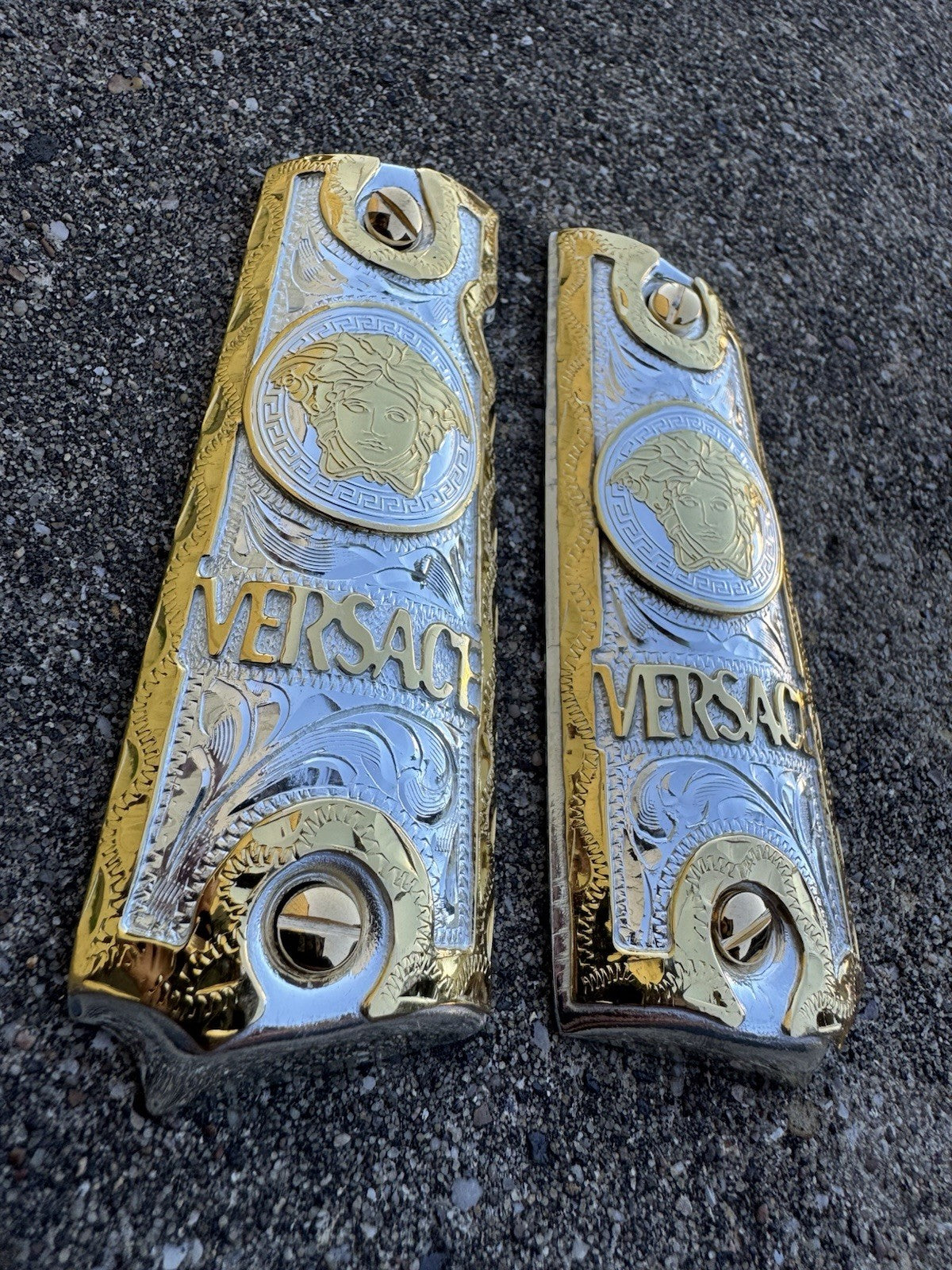 1911 45 38 Super Full Size Versace Gold Gun Pistol Grip Cachas & 24K Screws