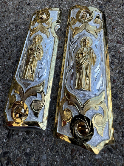 1911 45 38 Super Full Size San Judas Gold Gun Pistol Grip Cachas & 24K Screws