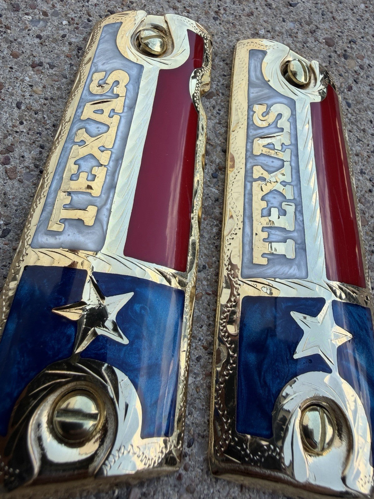 1911 45 38 Super Full Size Texas Gold Gun Pistol Grip Cachas & 24K Screws