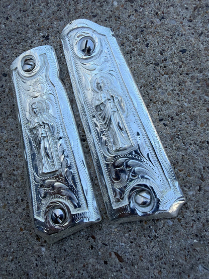 1911 45 38 Super Full Size San Judas Gun Pistol Grip Cachas & Polished Screws