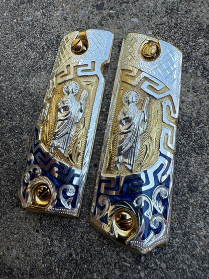 1911 45 38 Super San Judas Full Size Gold Gun Pistol Grip Cachas & 24K Screws