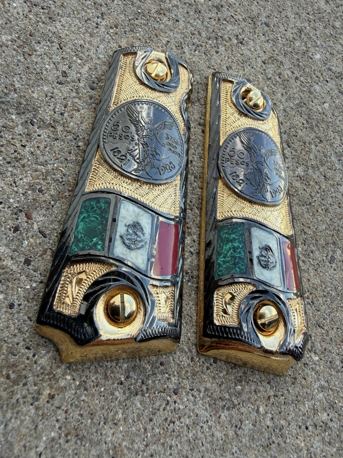 1911 45 38 Super Full Size Centenario Gold Gun Pistol Grip Cachas & 24K Screws