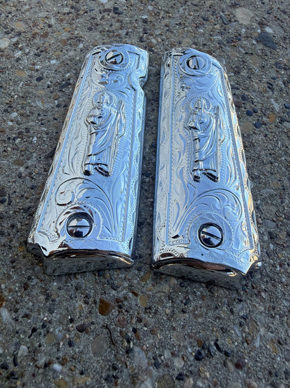 1911 45 38 Super Full Size San Judas Gun Pistol Grip Cachas & Polished Screws