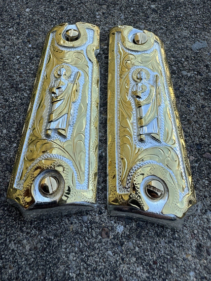 1911 45 38 Super San Judas Full Size Gold Gun Pistol Grip Cachas & 24K Screws