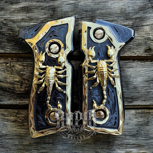 Beretta 92FS Cachas Scorpion Gold Plated Pistol Custom Grips & Gold Screws