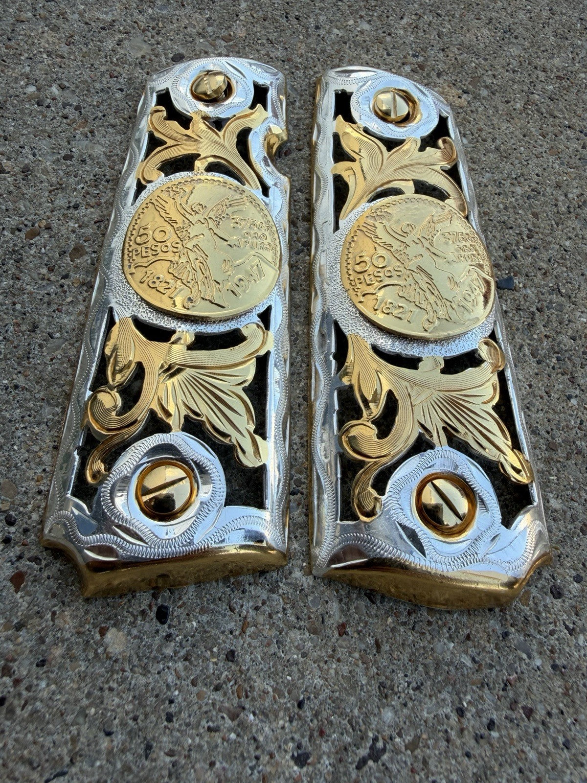 1911 45 38 Super Full Size Centenario Gold Gun Pistol Grip Cachas & 24K Screws