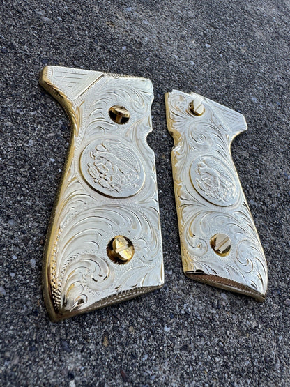 Beretta 92FS Cachas Gold Plated Pistol Custom Grips & Gold Screws