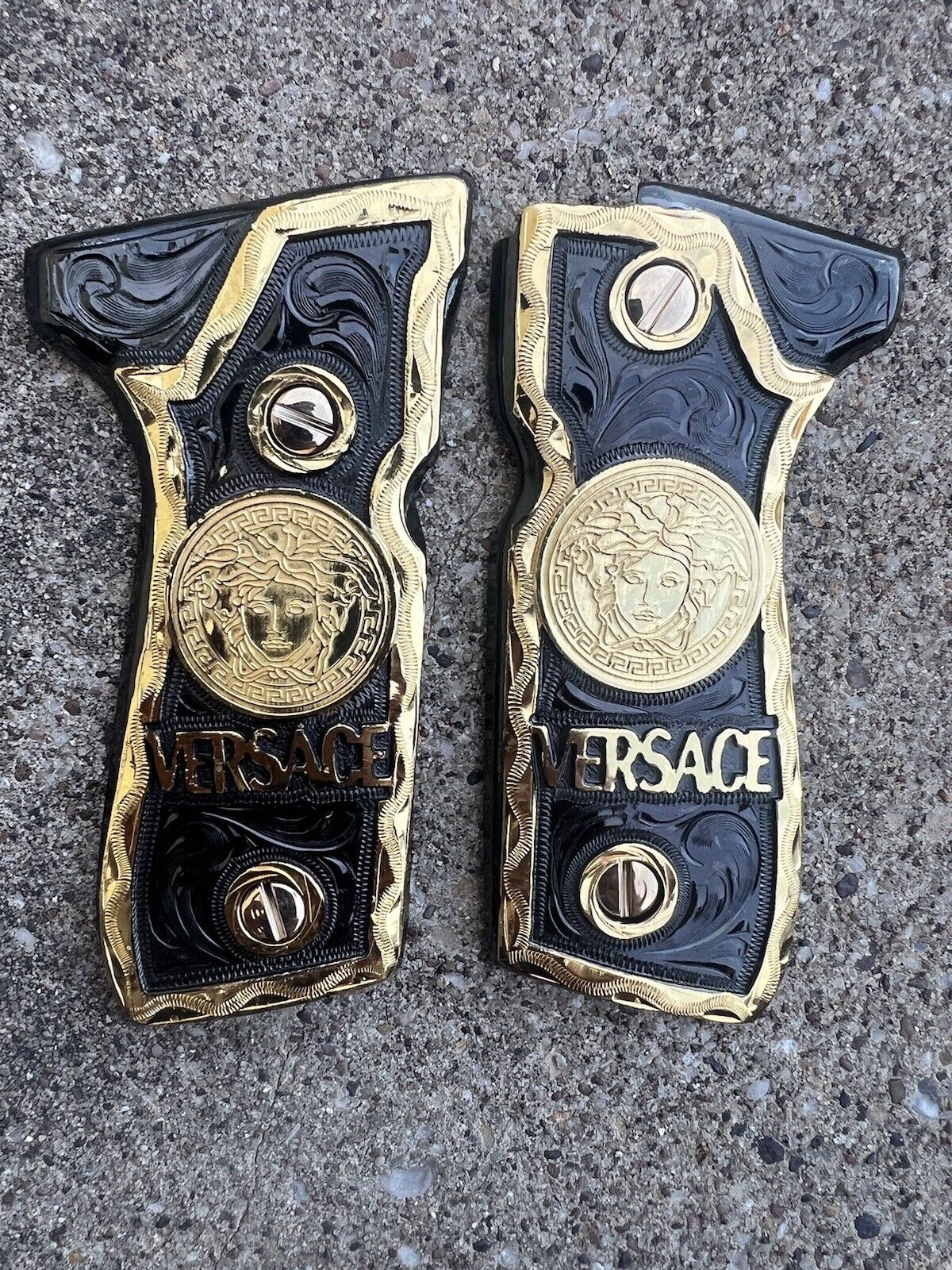 Beretta 92FS Cachas Versace Gold Plated Pistol Custom Grips & Gold Screws