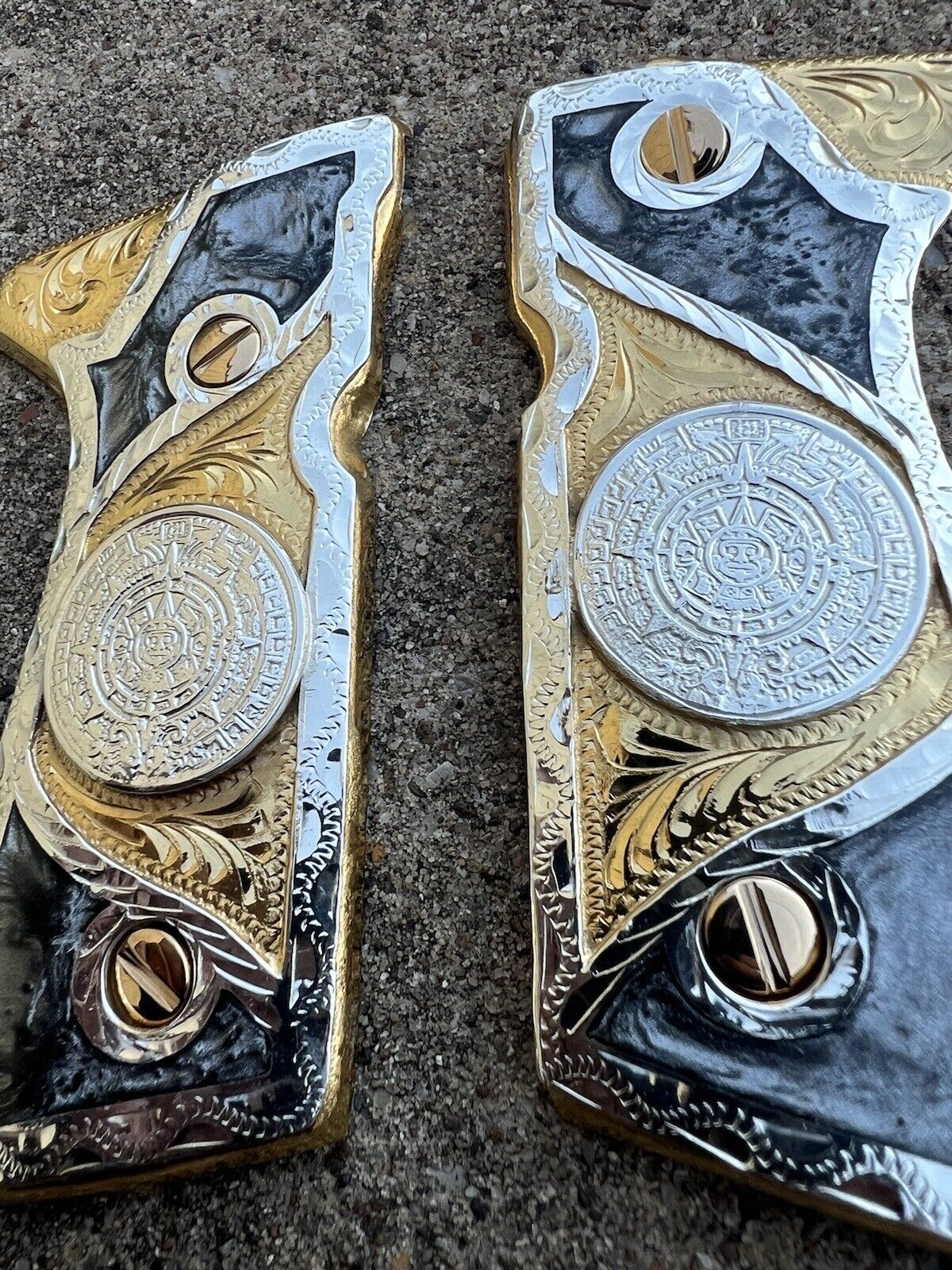 Beretta 92FS Cachas Azteca Gold Plated Pistol Custom Grips & Gold Screws