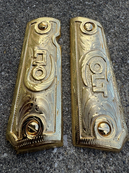 1911 45 38 Super Full Size Colt Gold Gun Pistol Grip Cachas & 24K Screws