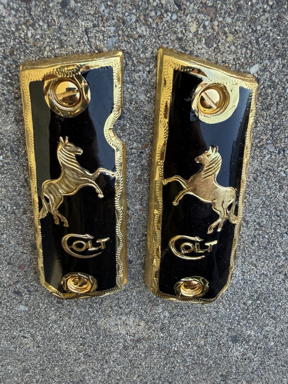 1911 45 38 Super Full Size Horse Gold Gun Pistol Grip Cachas & 24K Screws
