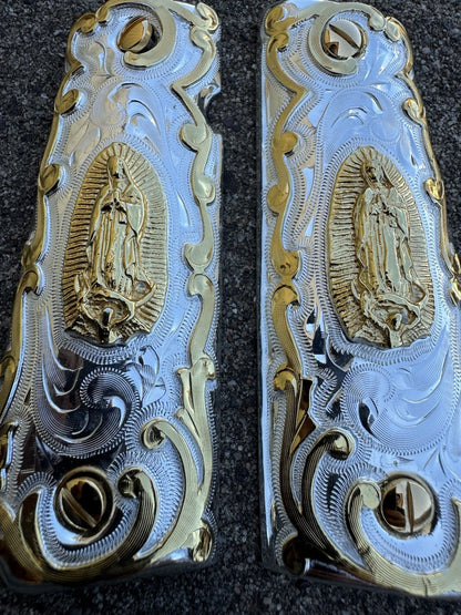 1911 45 38 Super Full Size Virgen De Guadalupe Gold Pistol Grip Cachas & Screws